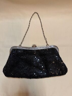 Nila Anthony Black Sequin Clutch with Silver Chain